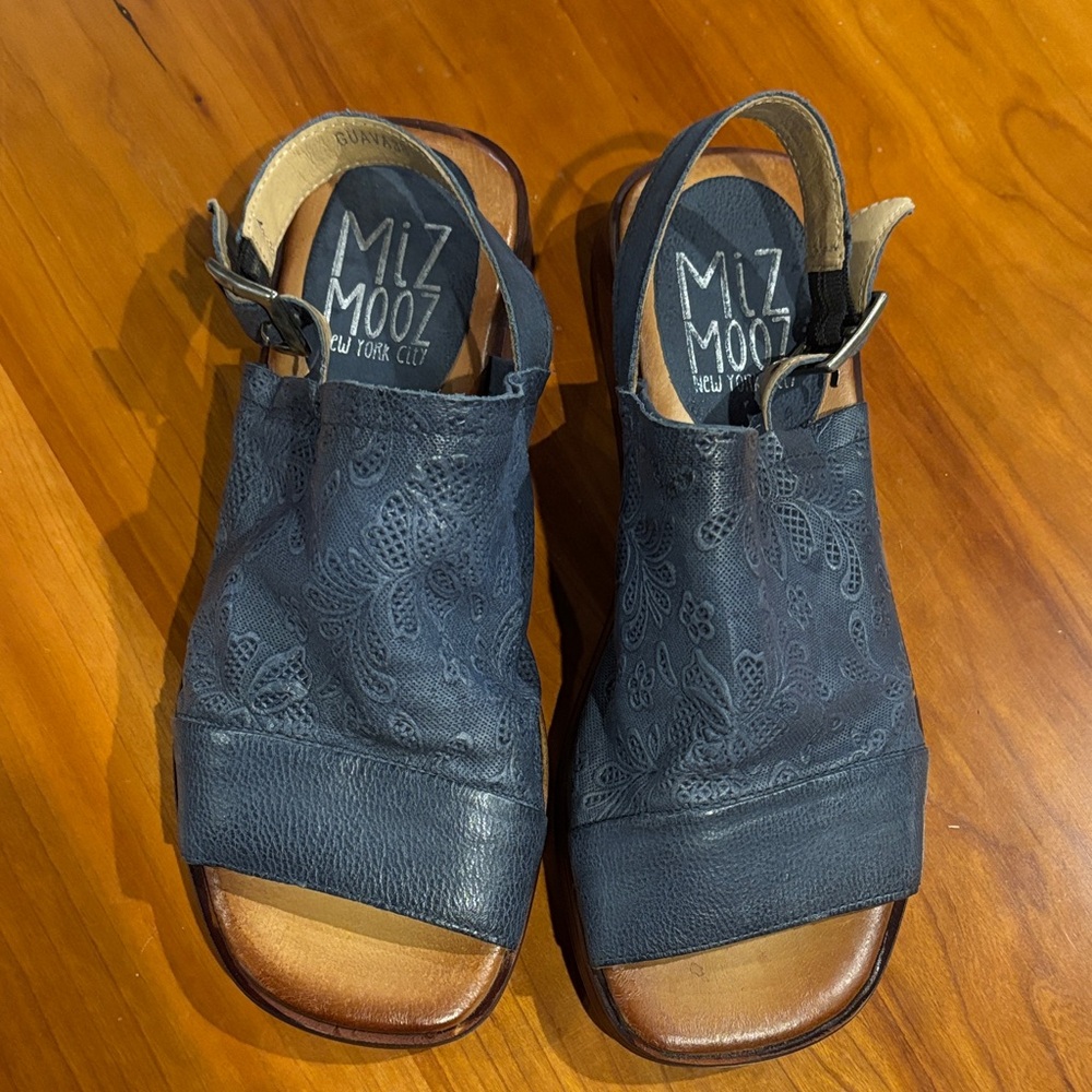 Miz Mooz Navy Leather Embossed Slingback Clogs